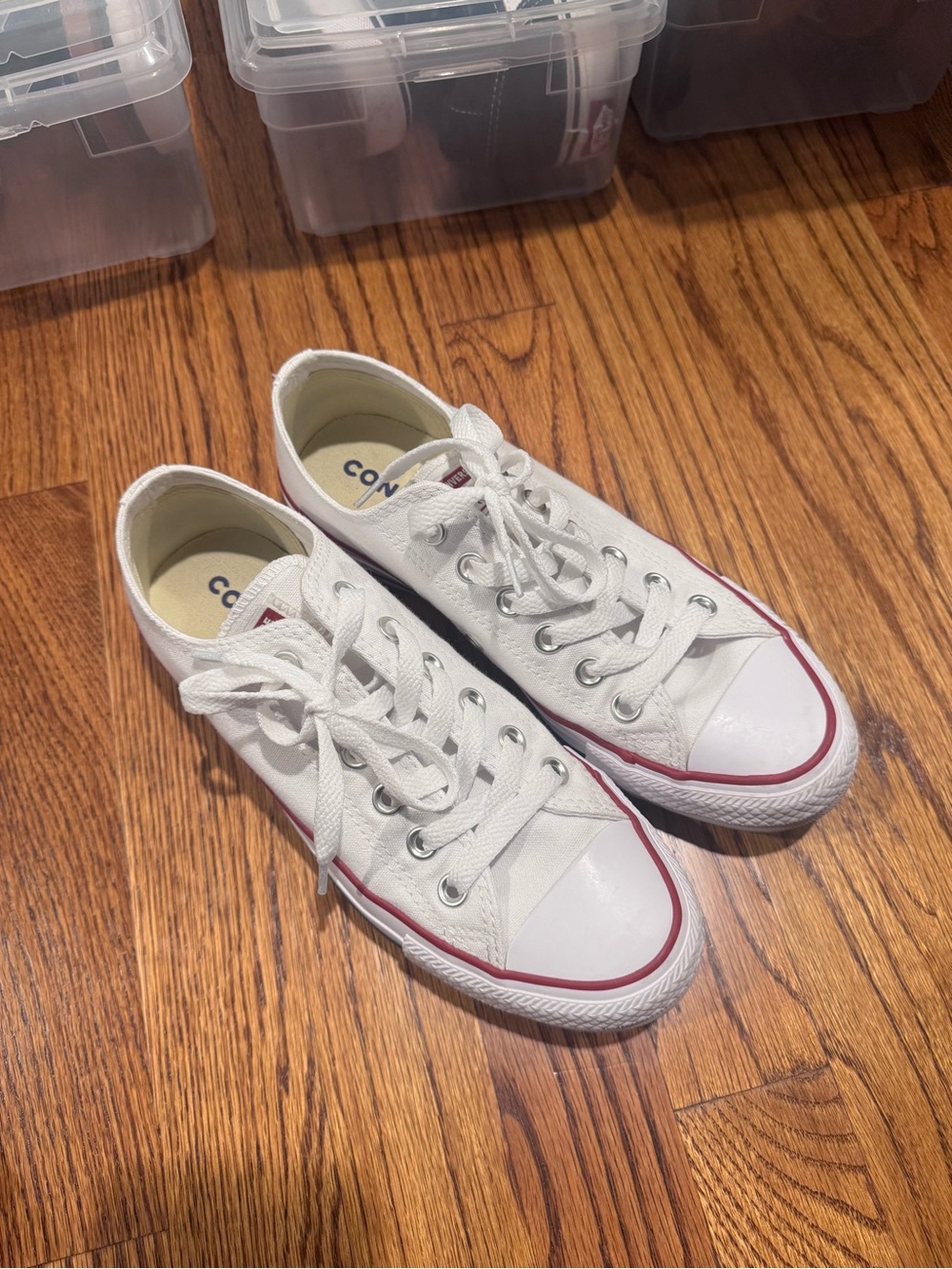 Converse White Low-Top Canvas Sneakers with Red Trim